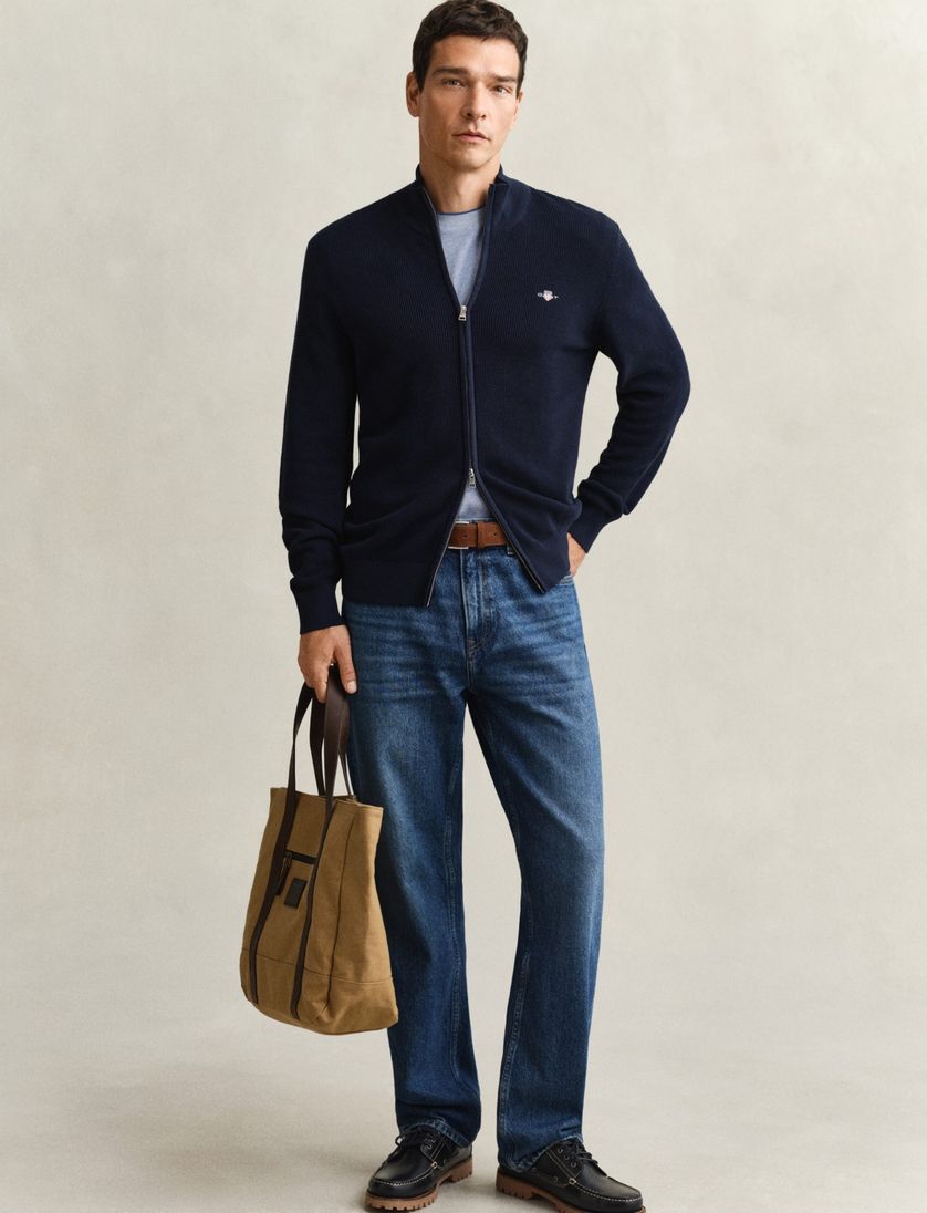 Donkerblauw Gant vest katoen normale fit