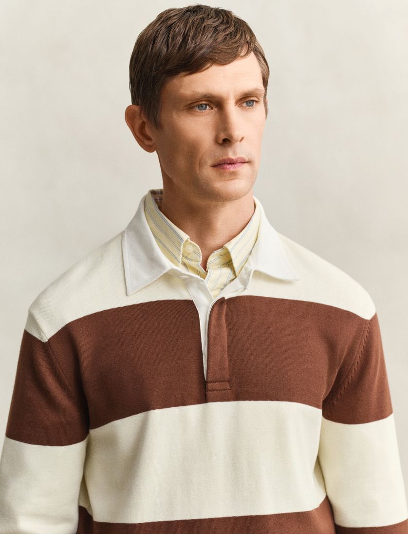 Gant trui rugby kraag crem bruin strepen katoen