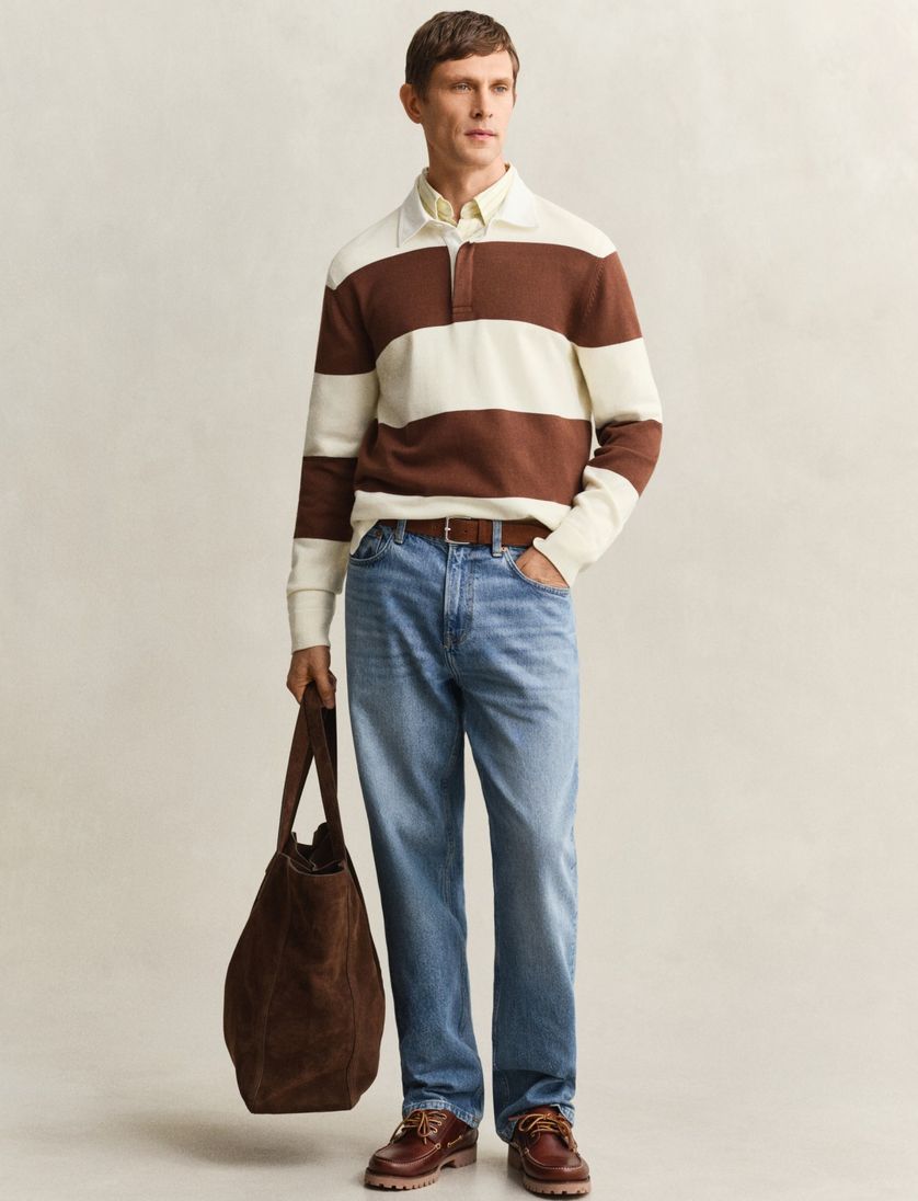 Gant trui rugby kraag crem bruin strepen katoen