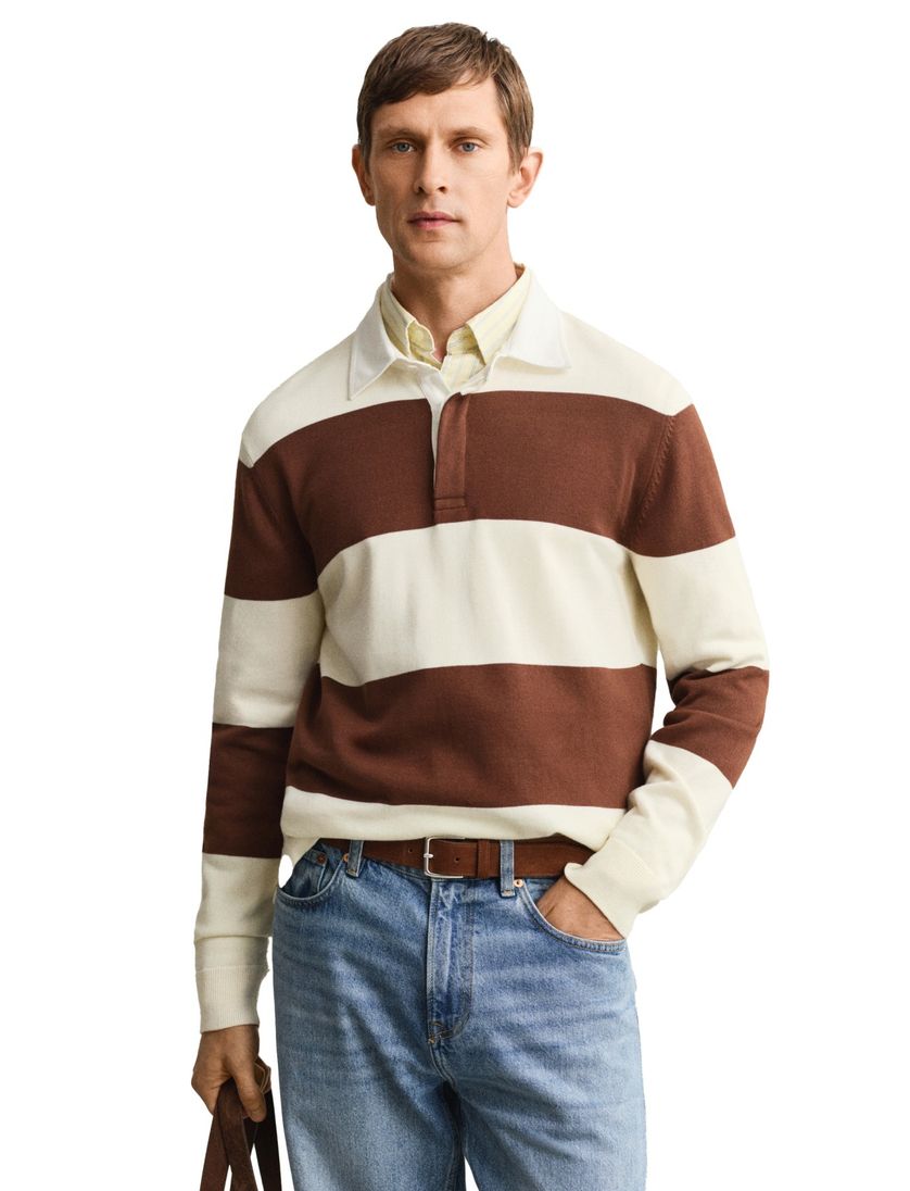 Gant trui rugby kraag crem bruin strepen katoen
