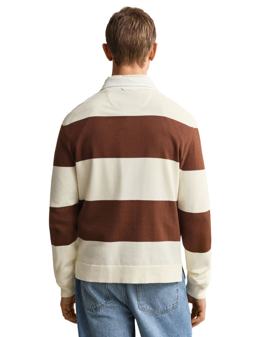 Gant trui rugby kraag crem bruin strepen katoen