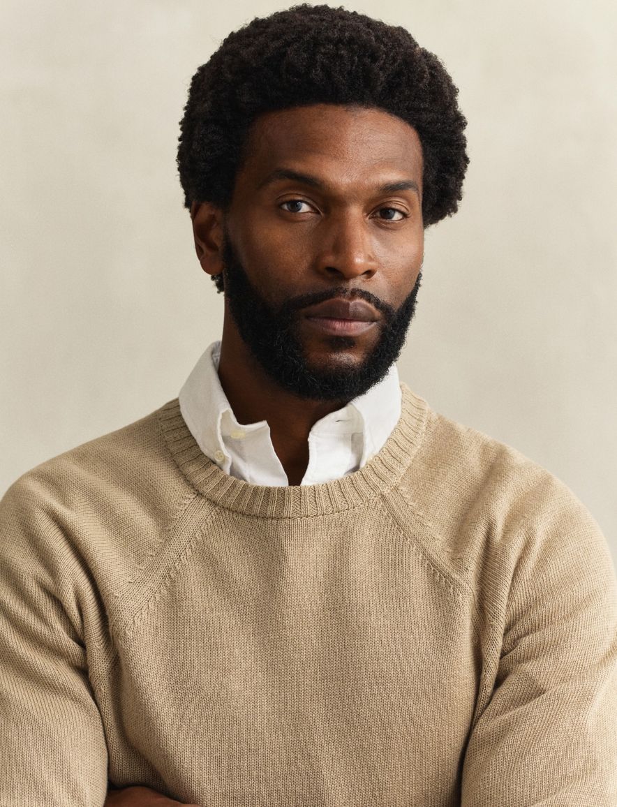 Gant trui ronde hals khaki katoen normale fit