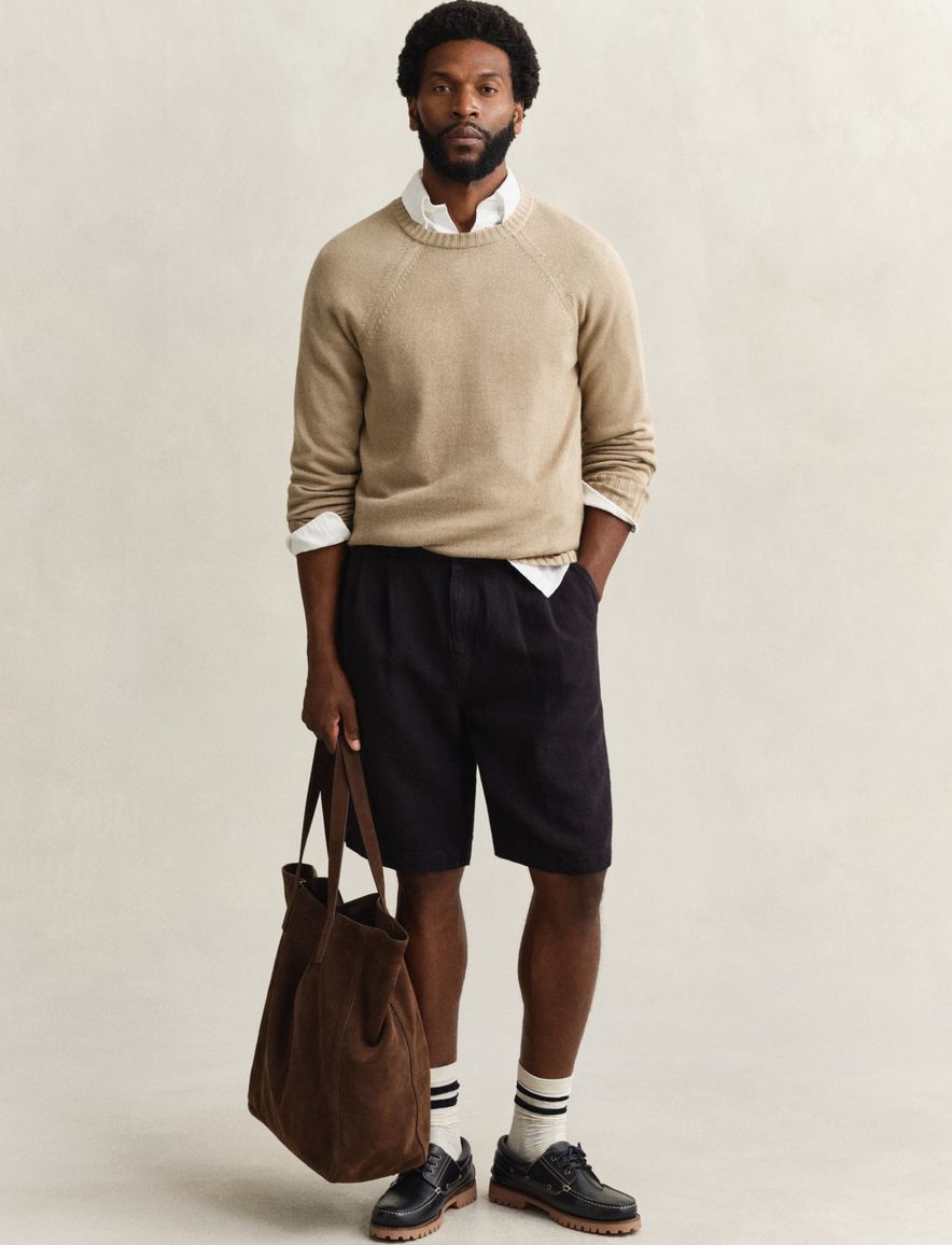 Gant trui ronde hals khaki katoen normale fit