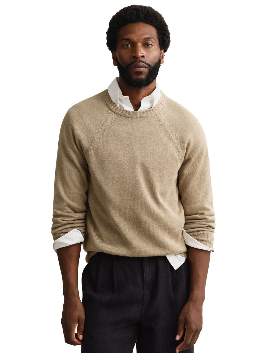 Gant trui ronde hals khaki katoen normale fit