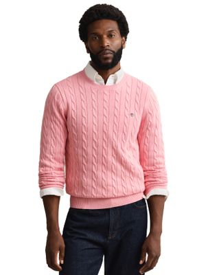 Gant Gant kabeltrui roze ronde hals katoen