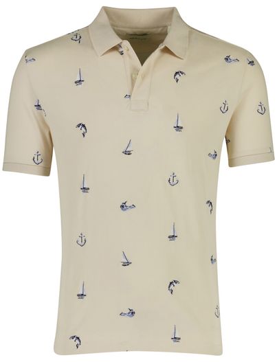 Gant Poloshirt korte mouw beige geprint bootjes normale fit 2 knoopjes