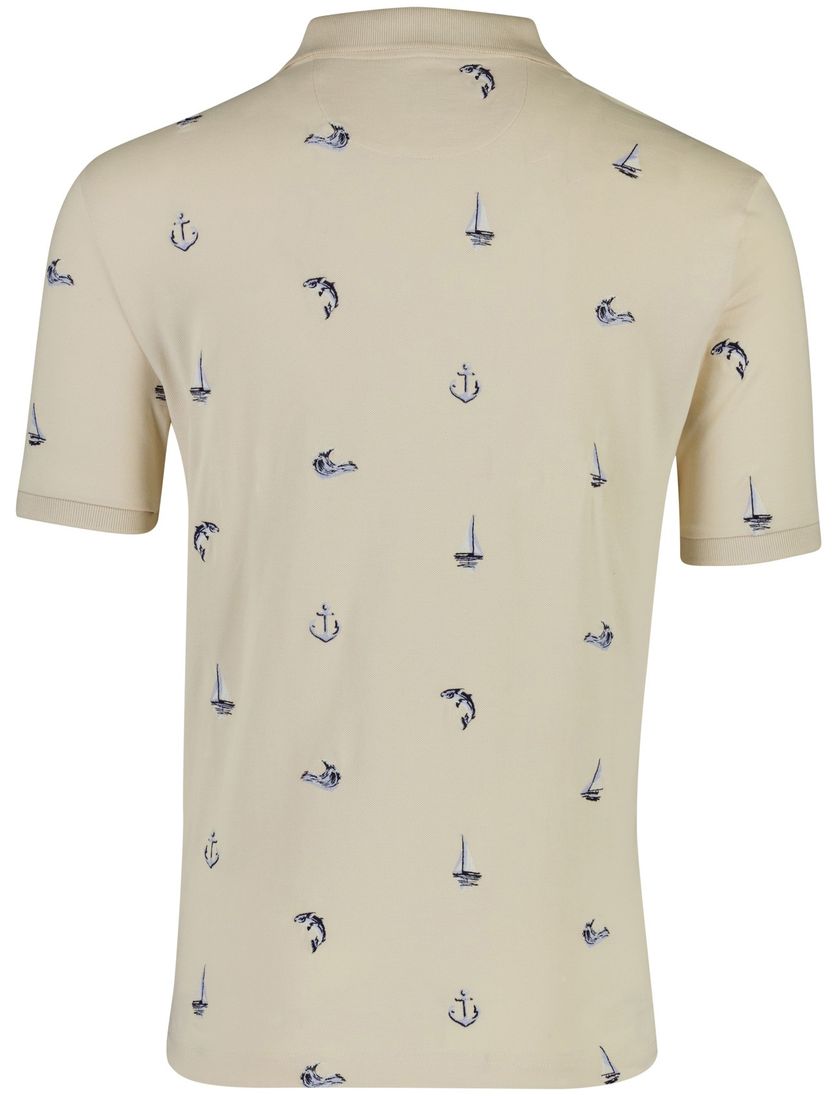 Poloshirt korte mouw beige geprint bootjes normale fit 2 knoopjes