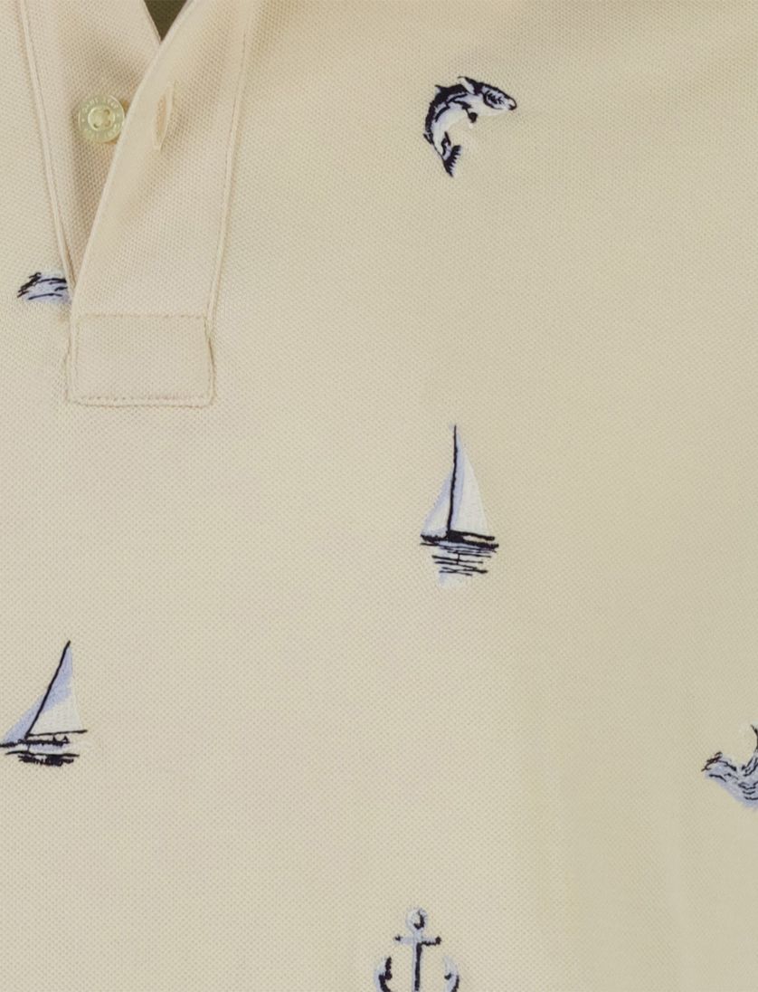 Poloshirt korte mouw beige geprint bootjes normale fit 2 knoopjes