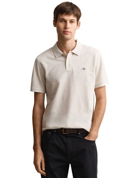 Gant polo beige gemeleerd korte mouw
