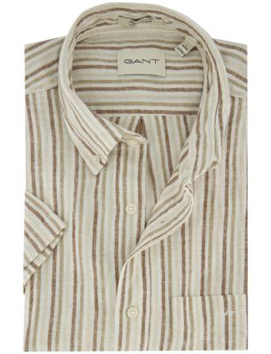 Gant Beige streepjes overhemd korte mouw Gant wijde fit