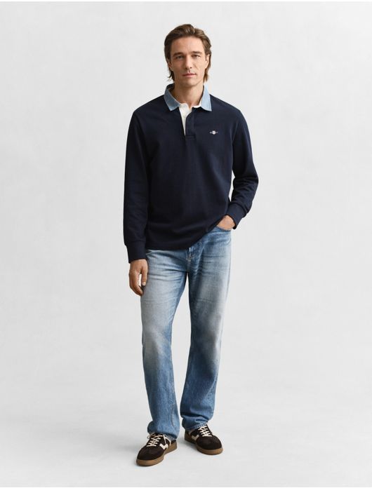 Gant trui rugby kraag donkerblauw