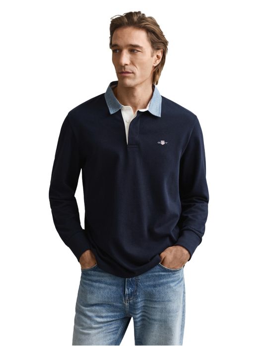 Gant trui rugby kraag donkerblauw