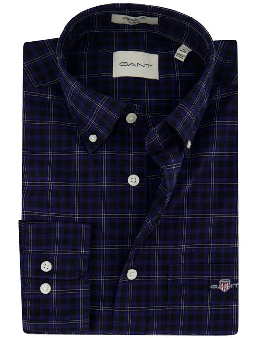 Gant overhemd donkerblauw geruit