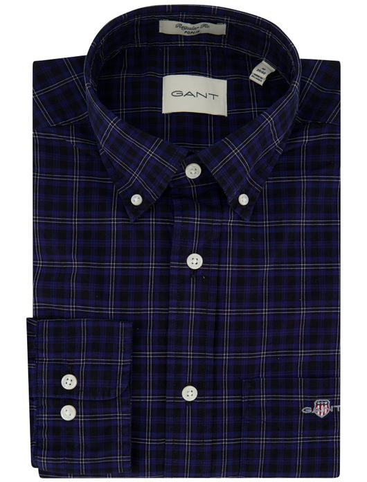 Gant overhemd donkerblauw geruit