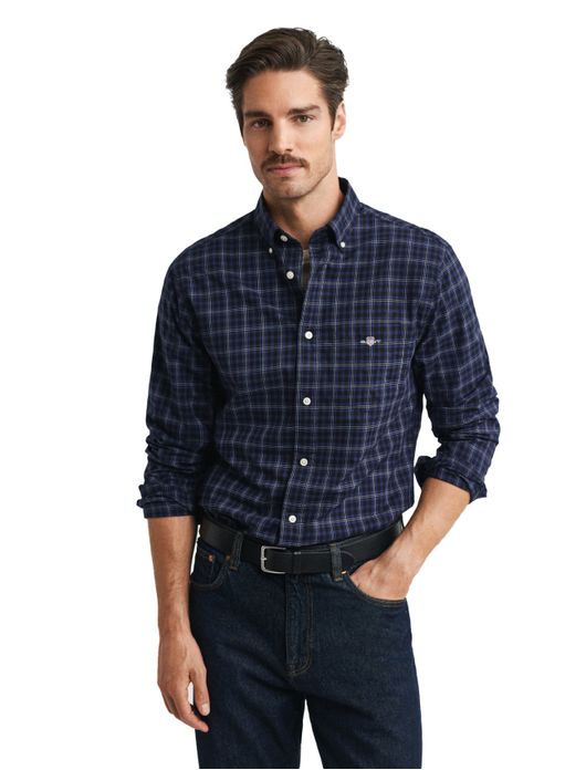 Gant overhemd donkerblauw geruit