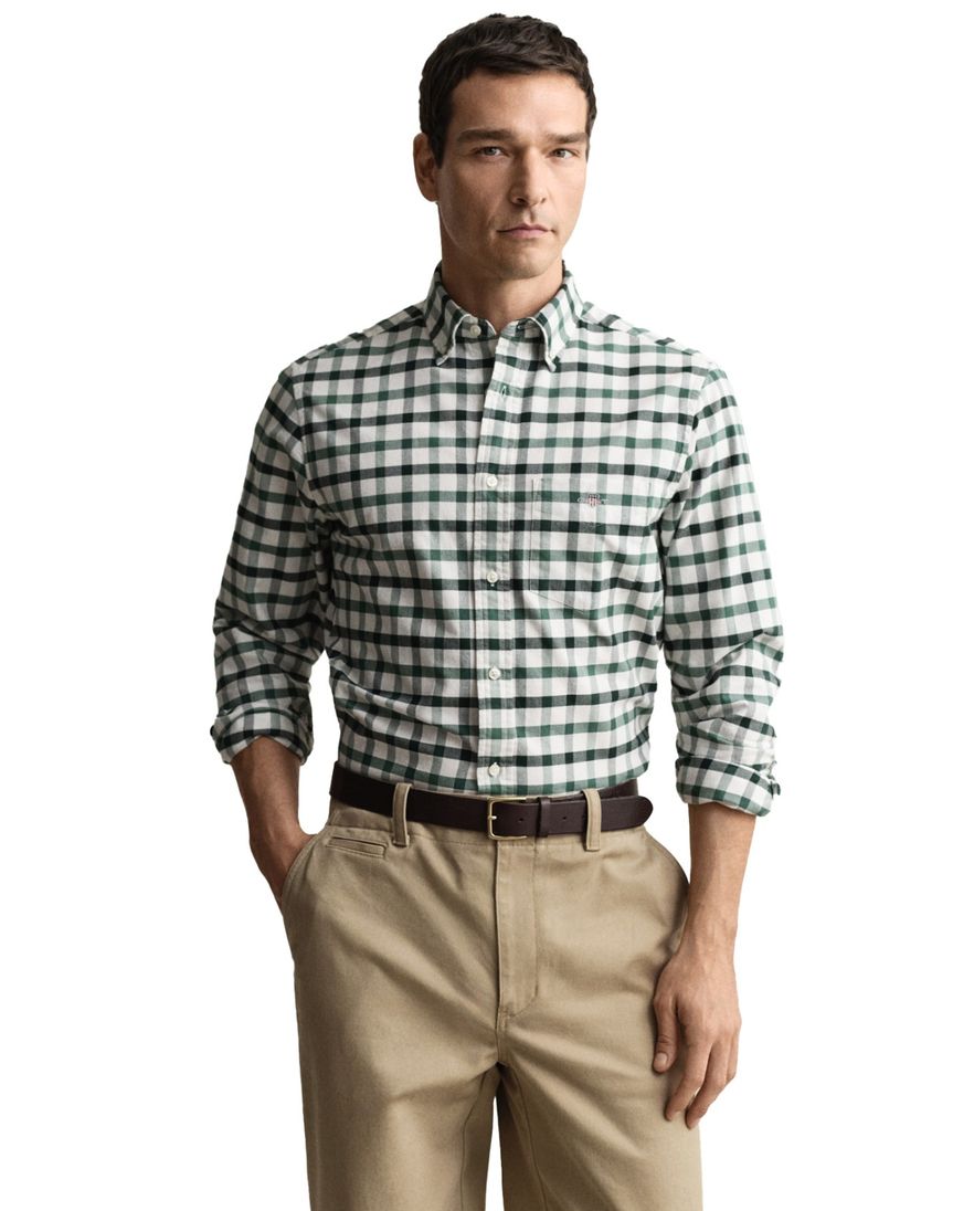 Gant overhemd groen geruit normale fit