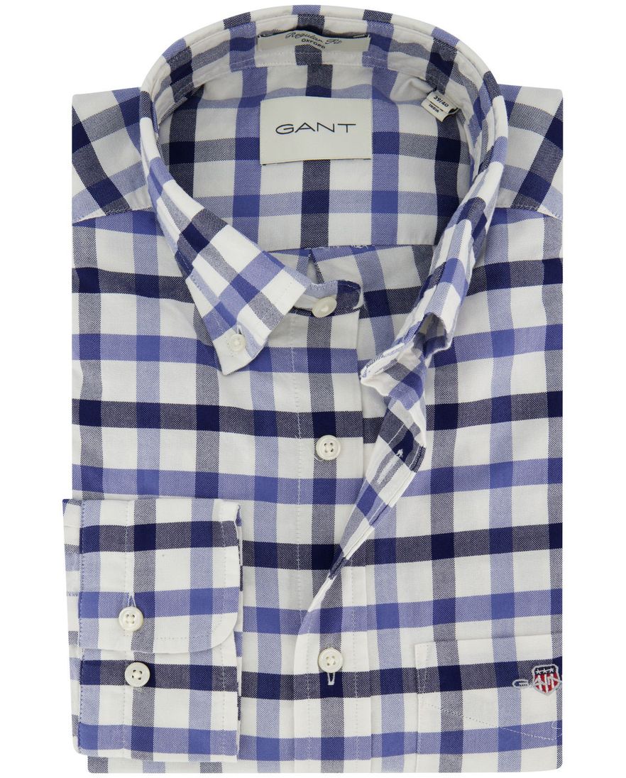 Overhemd Gant geruit blauw normale fit