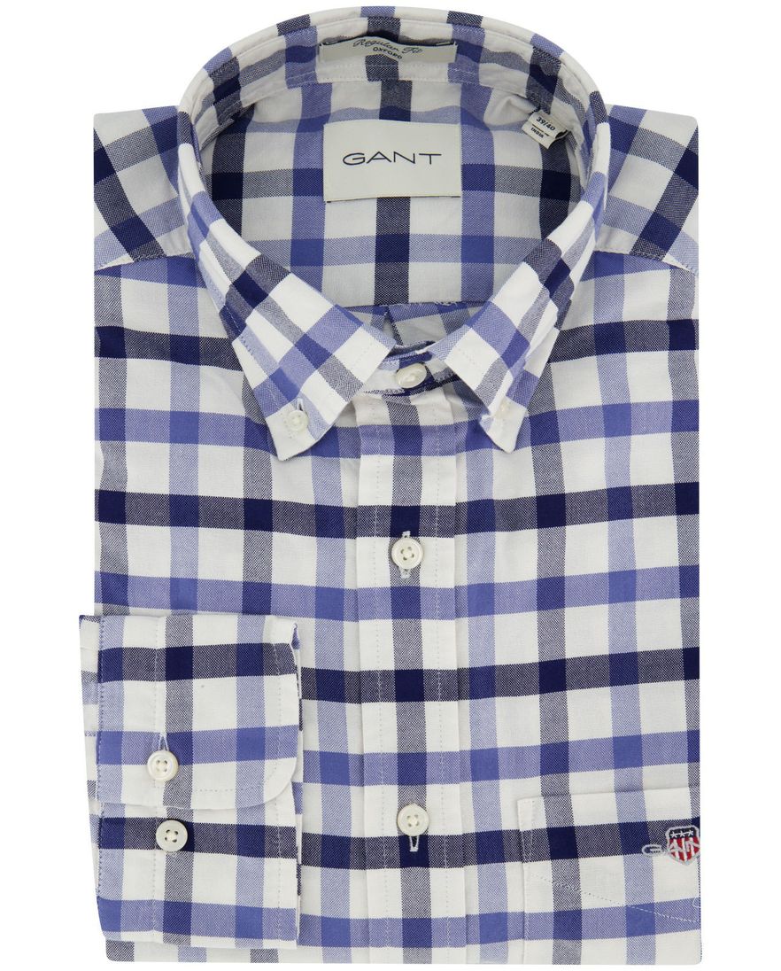 Overhemd Gant geruit blauw normale fit