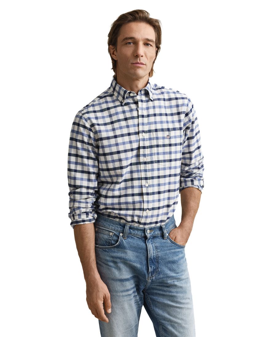 Overhemd Gant geruit blauw normale fit