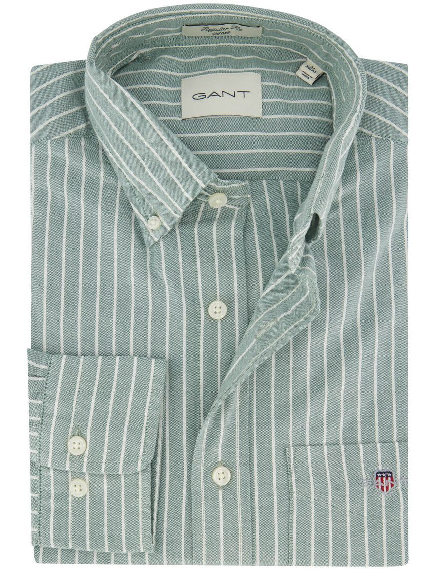 Overhemd Gant groen gestreept Regular Fit
