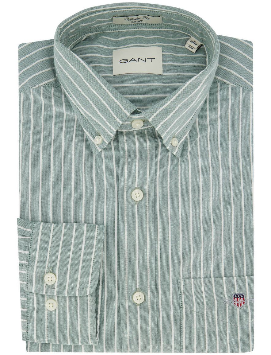 Overhemd Gant groen gestreept Regular Fit