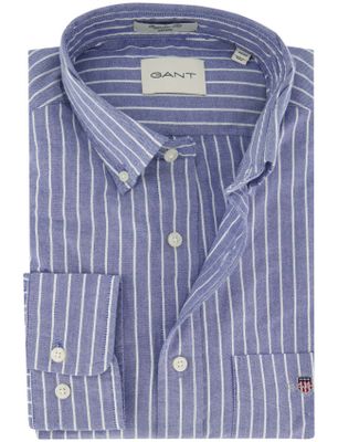 Gant Blauw Gant overhemd wit gestreept Regular Fit
