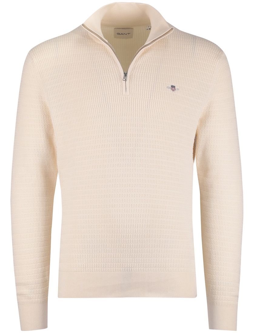 Trui Gant creme half zip lange mouw