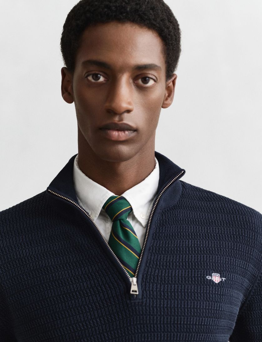Gant trui half zipje navy lange mouw