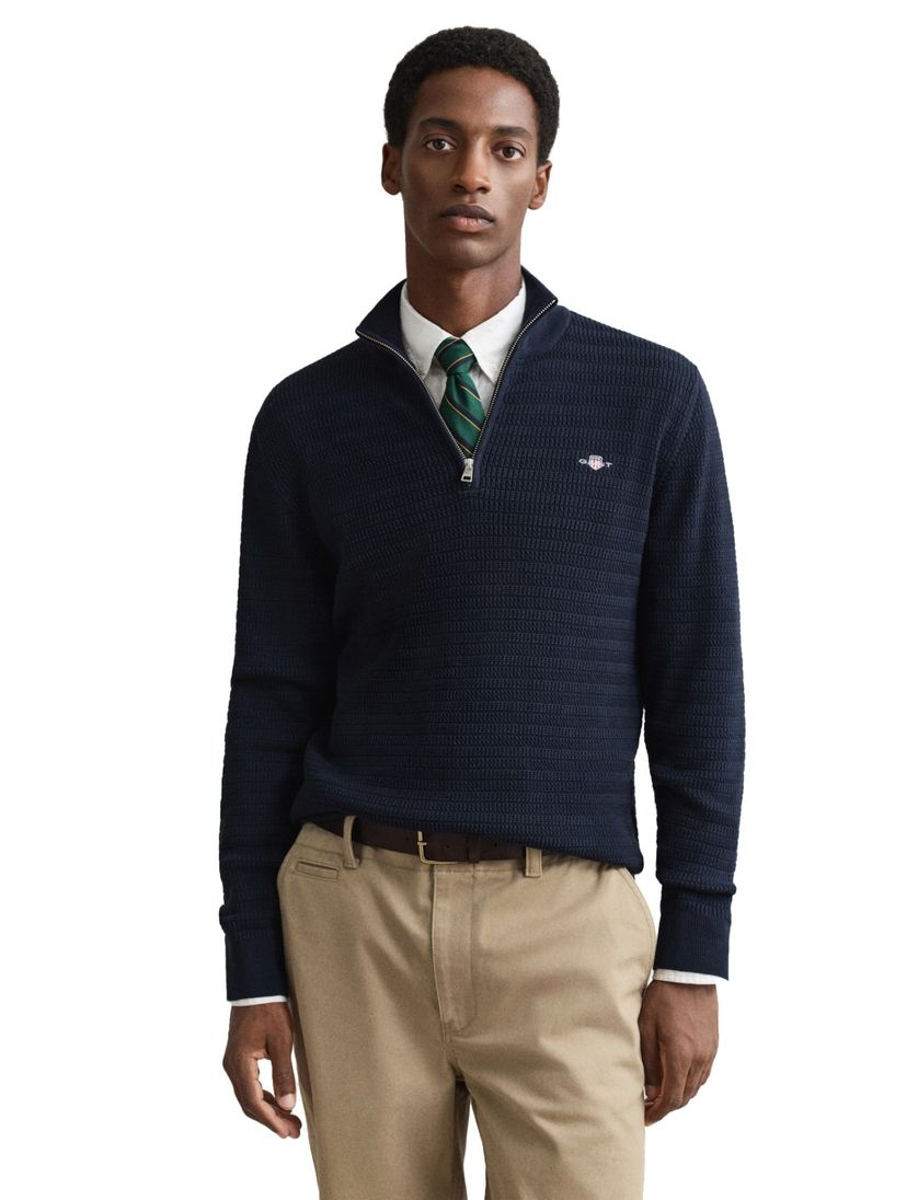 Gant trui half zipje navy lange mouw