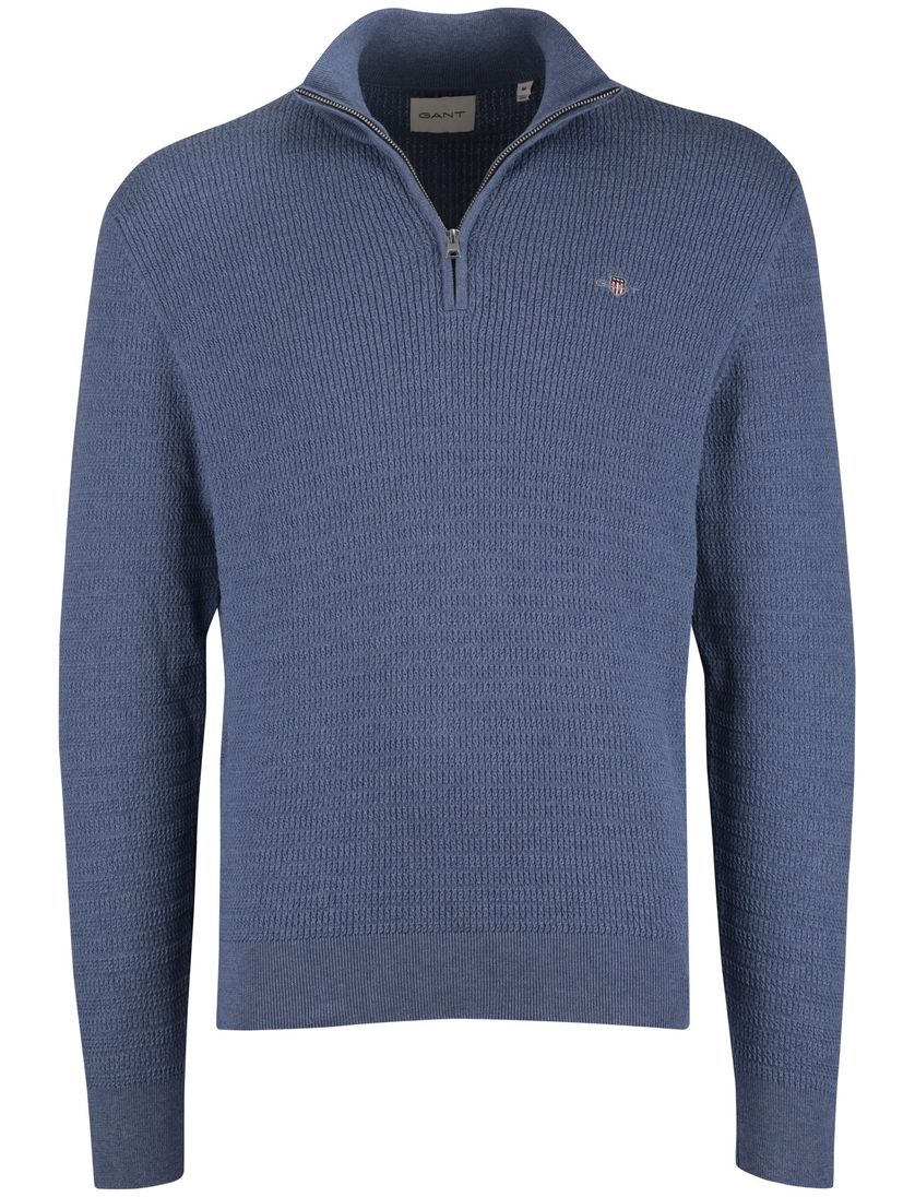 Gant trui gebreid blauw half zip katoen