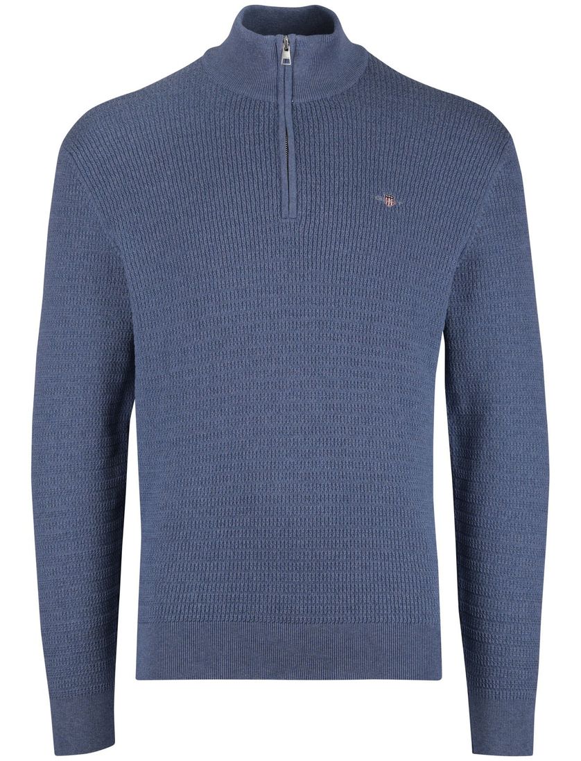 Gant trui gebreid blauw half zip katoen