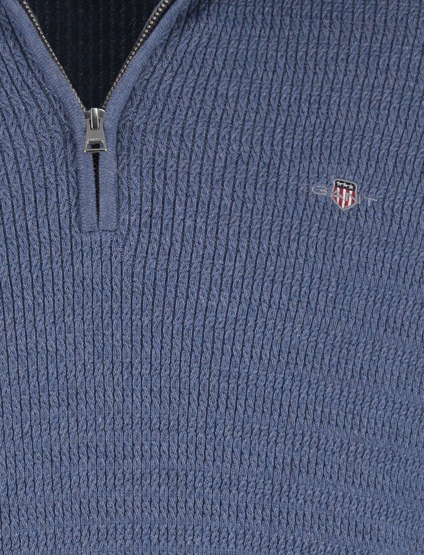 Gant trui gebreid blauw half zip katoen