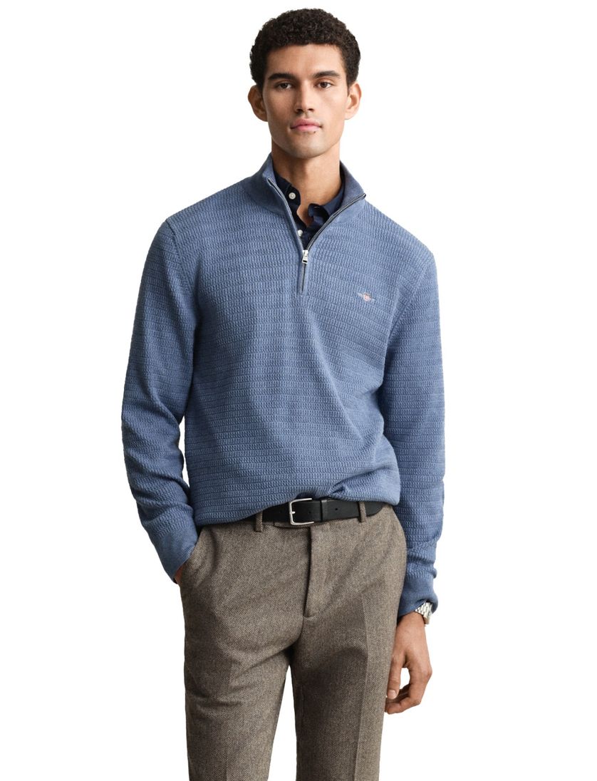 Gant trui gebreid blauw half zip katoen
