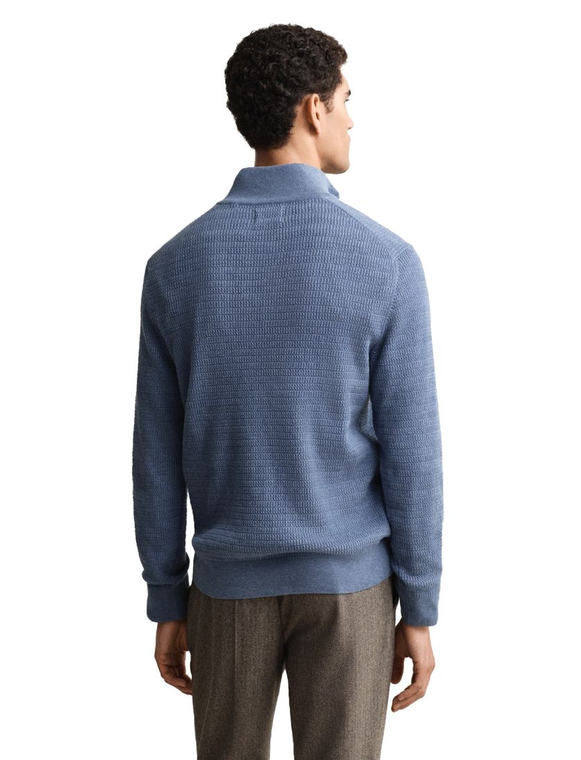 Gant trui gebreid blauw half zip katoen