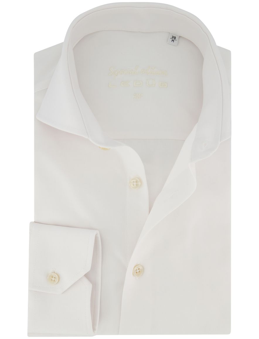 Slim fit Ledub katoenen overhemd wit mouwlengte 7