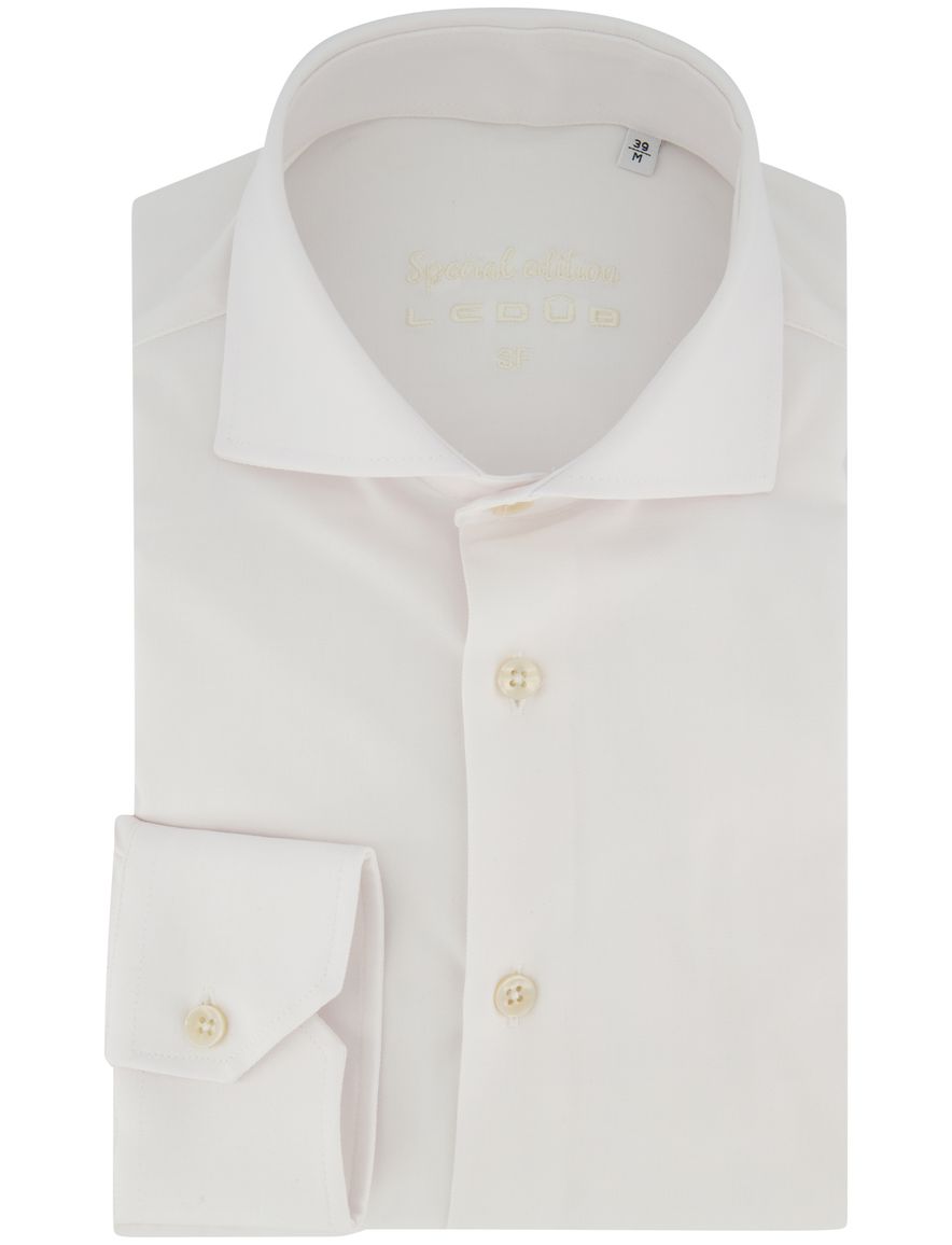Slim fit Ledub katoenen overhemd wit mouwlengte 7