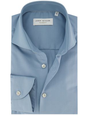 John Miller John Miller overhemd blauw strijkvrij mouwlengte 7