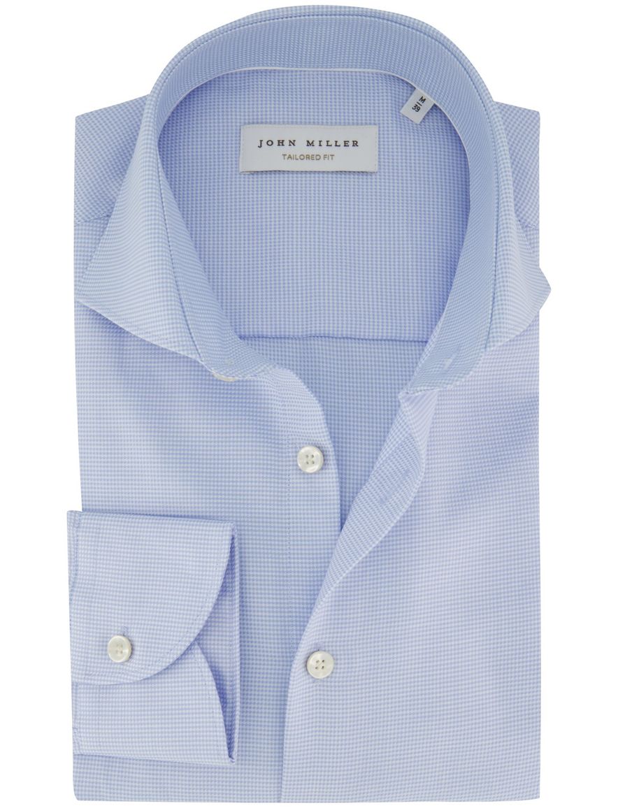 John Miller tailored fit overhemd lichtblauwe ruitjes