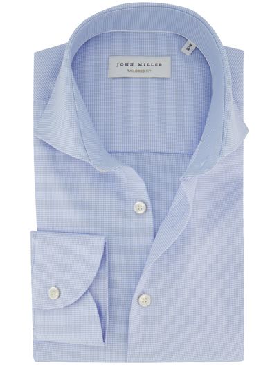John Miller Tailored fit John Miller overhemd lichtblauw geruit