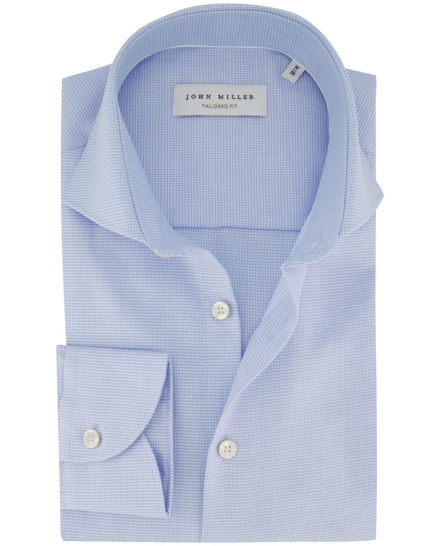 Tailored fit John Miller overhemd lichtblauw geruit