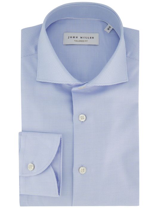 John Miller tailored fit overhemd lichtblauwe ruitjes