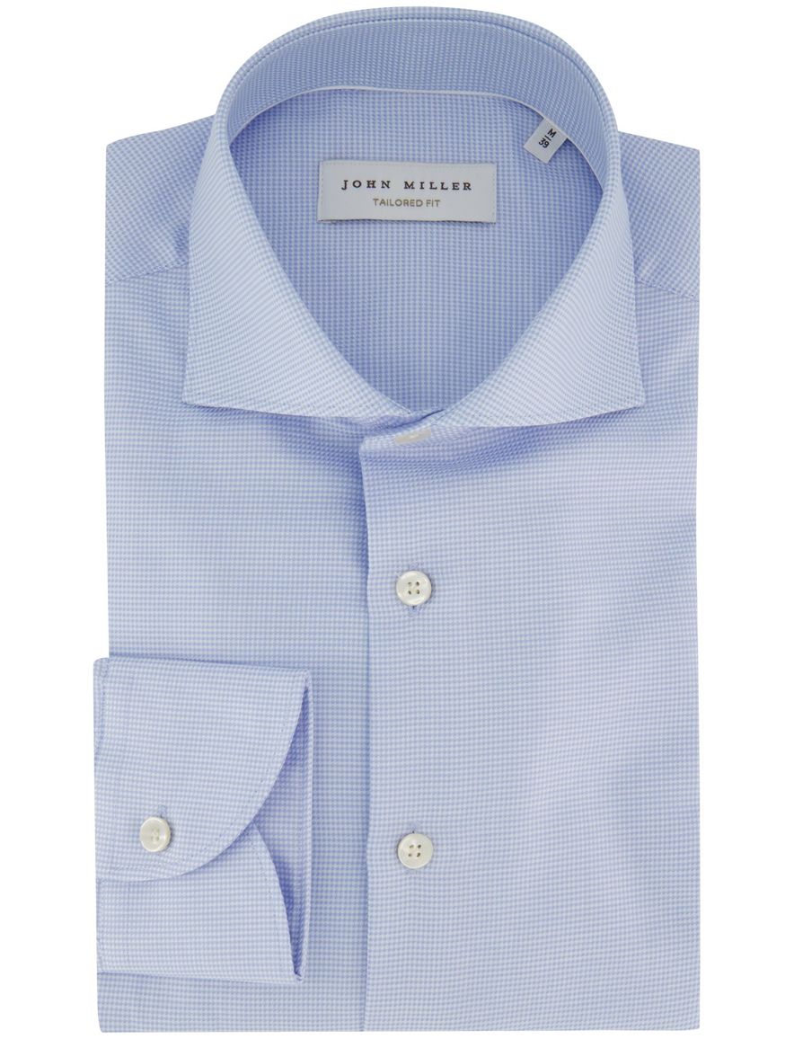 John Miller tailored fit overhemd lichtblauwe ruitjes