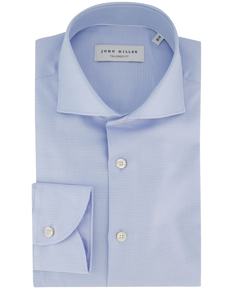 Tailored fit John Miller overhemd lichtblauw geruit