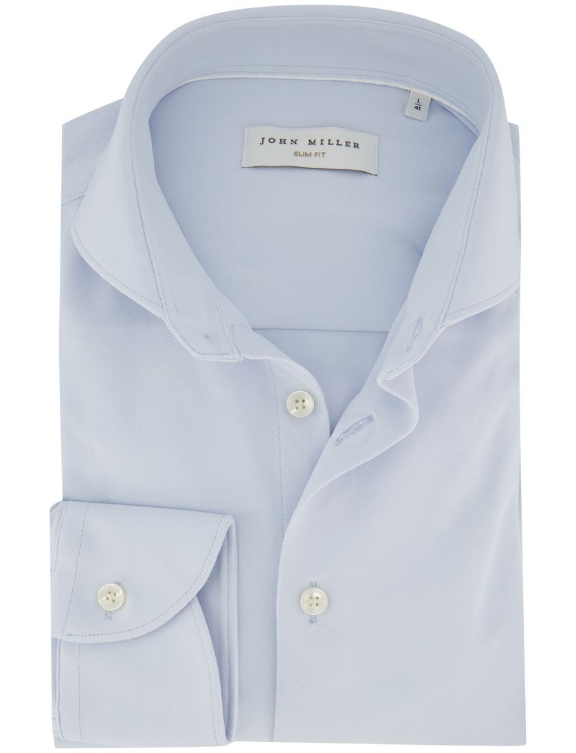 Slim fit overhemd wide collar John Miller mouwlengte 7 lichtblauw