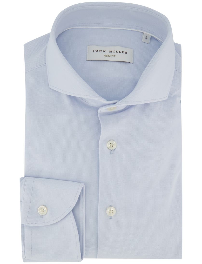 Slim fit overhemd wide collar John Miller mouwlengte 7 lichtblauw