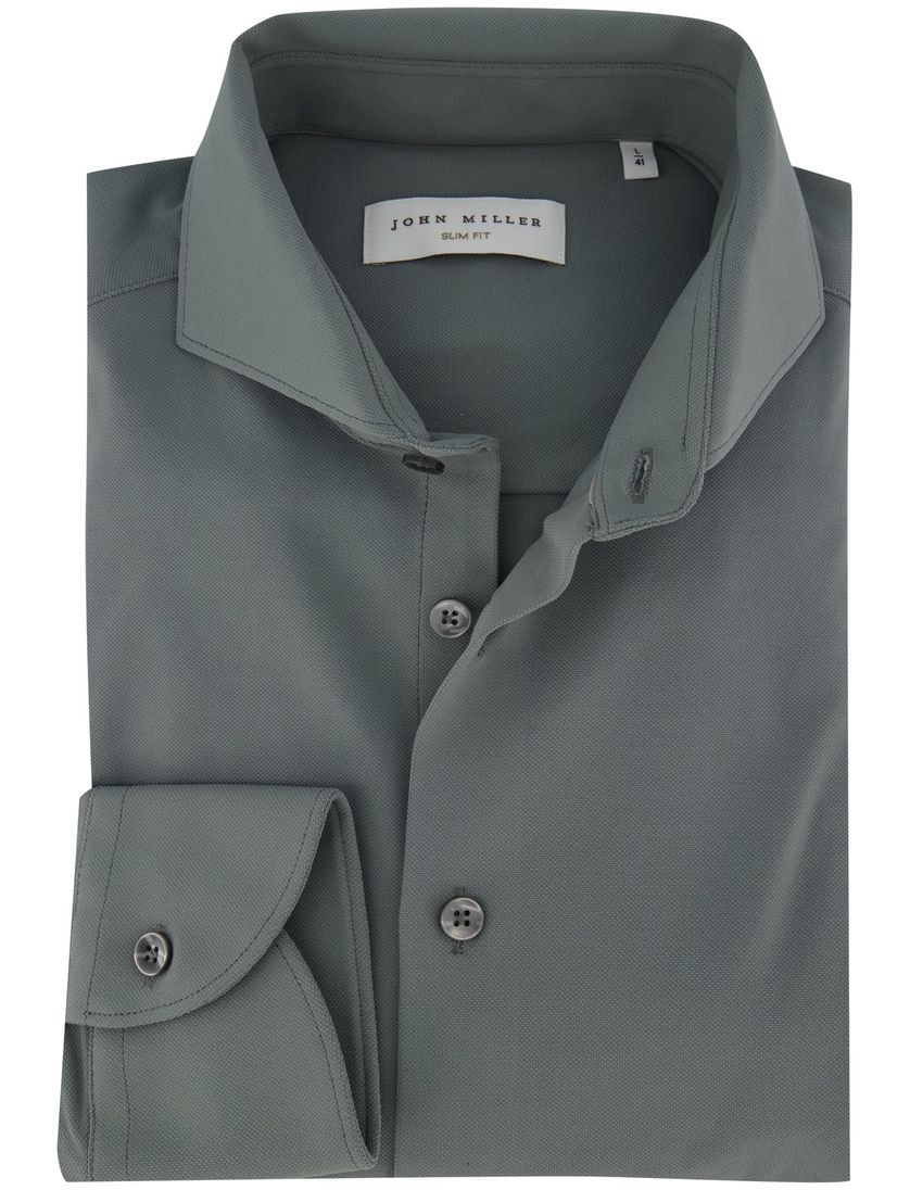 Overhemd groen John Miller hyperstretch mouwlengte 7 wide collar