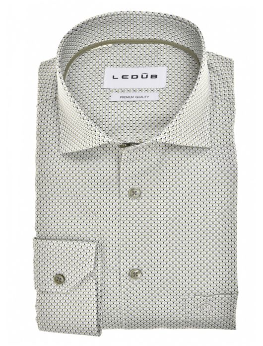 Ledub overhemd groen geprint Modern Fit borstzak