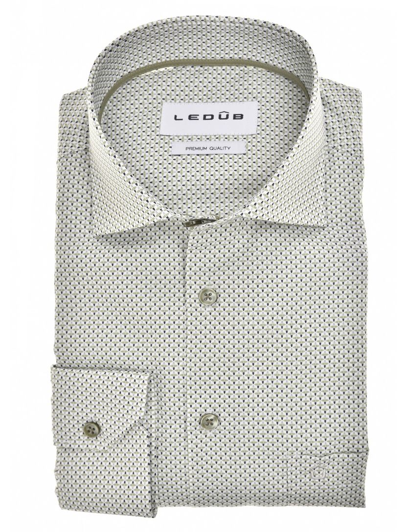 Overhemd Ledub groen en wit geprint Modern Fit met borstzak