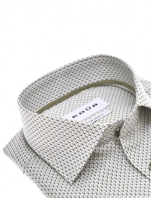 Ledub overhemd groen geprint Modern Fit borstzak