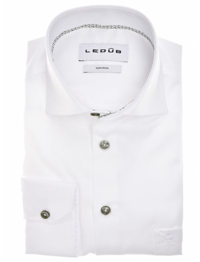 Ledub Ledub overhemd wit effen strijkvrij Modern Fit met borstzak